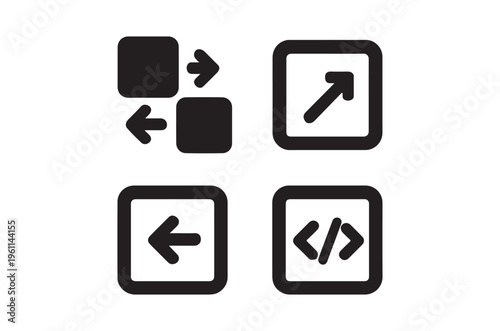 Four black icons depicting movement code and directional arrows