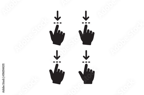 Four black silhouettes of hands pointing downwards with dotted lines