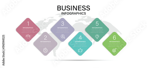 Vector Infographic design with icons and 6 options or steps. Timeline design for brochure, presentation. Infographic design layout. Vector template.