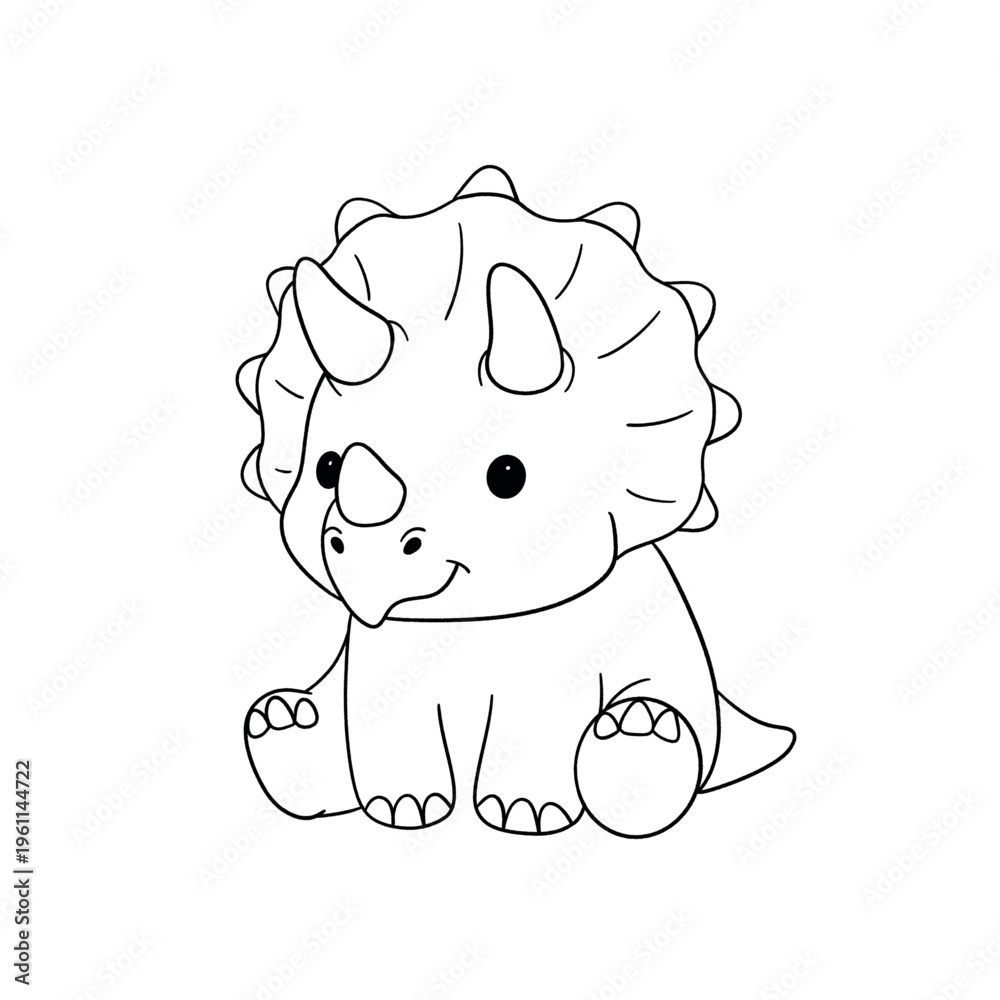 Fototapeta premium Cute Black and white Kawaii dinosaur for coloring book