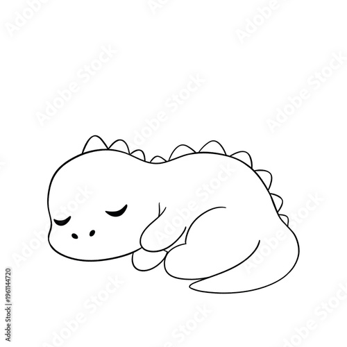 Cute Black and white Kawaii dinosaur for coloring book