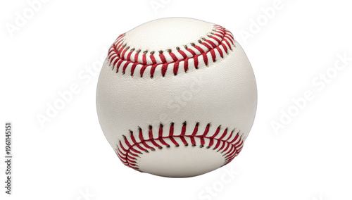 Close-up of a white baseball with red stitching, isolated on a black background