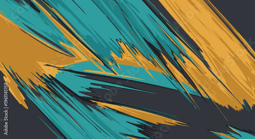 Abstract composition with teal and yellow brushstrokes
