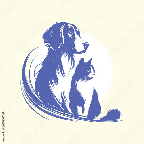 Dog and Cat Brush Sketch Illustration