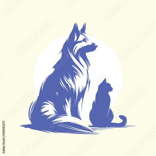 Dog and Cat Brush Sketch Illustration