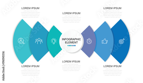 Modern Infographic Template. Business concept with 6 options. Suitable for use in presentations, reports, visualizing data, marketing materials. Vector
