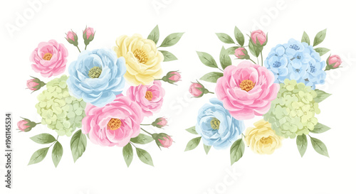 Colorful Roses and Leaves Arrangement.