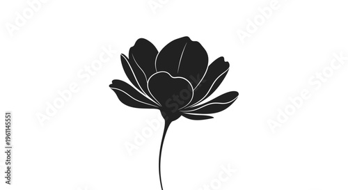 Black flower silhouette on white background.