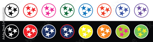 Tennessee Tri Star State Symbol Icon Set Colorful US Regional Symbols Vector