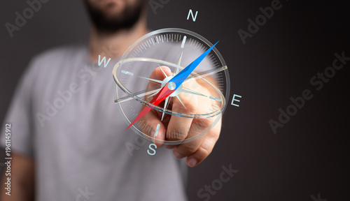 A person holding a compass,...