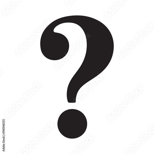 Large question mark symbol in black on a white background vector graphic illustration