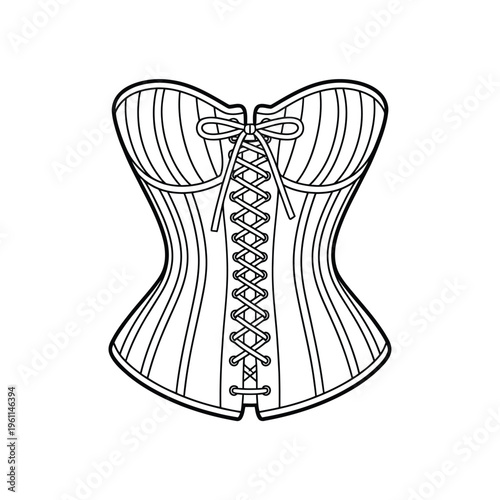 A black and white illustration of a vintage corset with laces