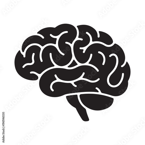 Black vector graphic illustration of a human brain
