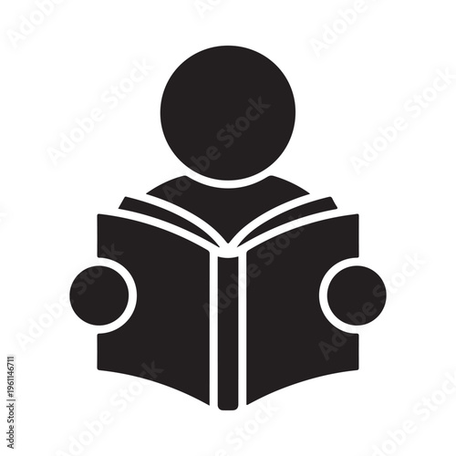 Simple vector illustration of a person reading a book in black