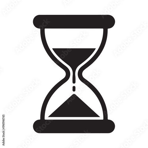 Simple black hourglass illustration on white background for time concept