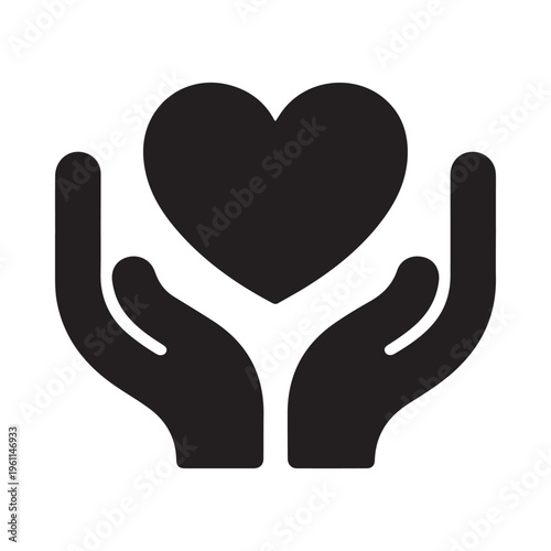 Vector graphic illustration of hands cradling a heart symbol