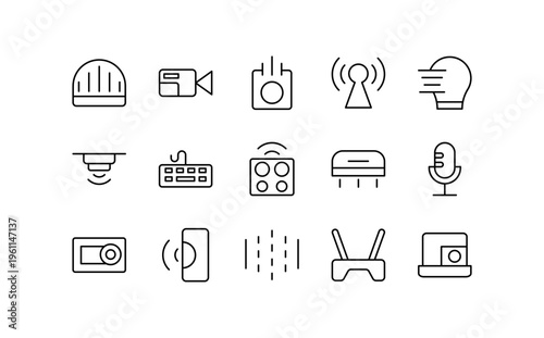 Gadget and Smart Device line icons. Smart speaker, smartphone vector icon design
