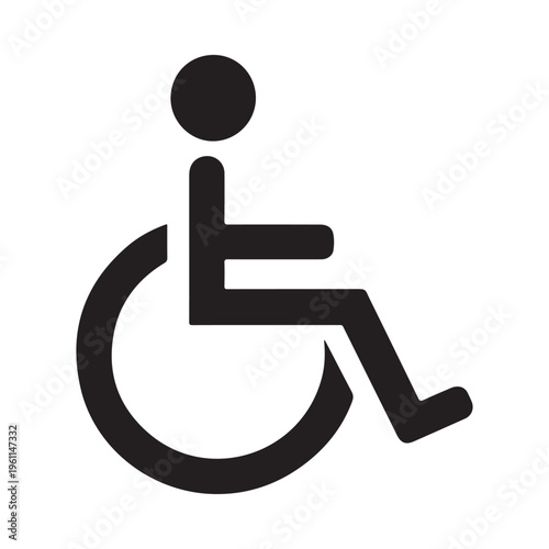 Black vector graphic illustration of a person sitting in a wheelchair symbol