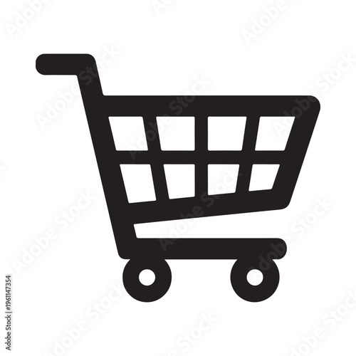 Simple black shopping cart icon on white background for e-commerce use