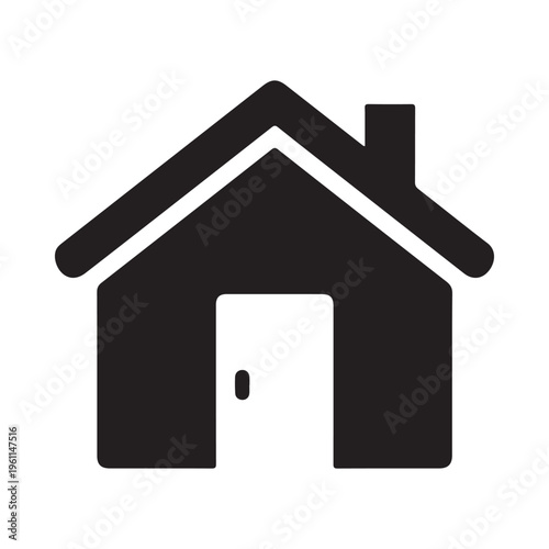 Simple black vector graphic illustration of a house with a chimney