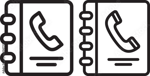 Address book icons with phone symbol, vector graphic for contact list, communication, or data, White Background