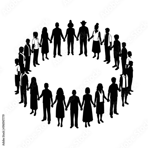 Diverse group of people holding hands.