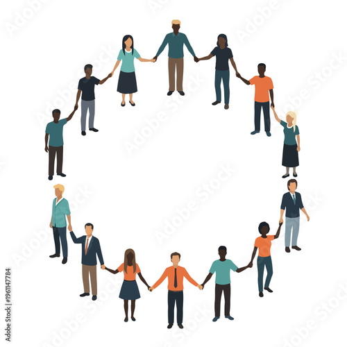 Diverse group of people holding hands.