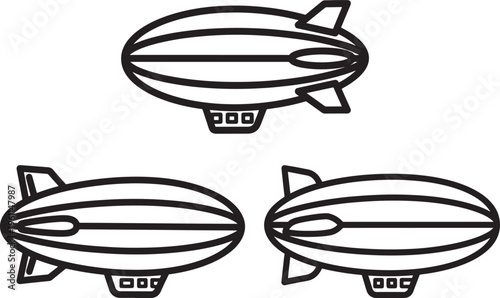 Classic Airship Blimp Outline Vector Illustration for Travel, Aviation, and Transportation Themes - Simple Black and White Dirigible Graphic Icon, Line Art