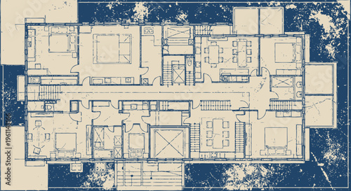 A floor plan of a large building with many rooms