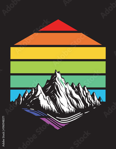 Rainbow mountain graphic with black background