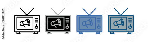 
propaganda icon set multiple style collection with television and loudspeaker designs