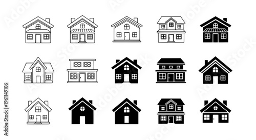 Houses icons set with various architectural styles and solid fill or outline. featuring house, home, building with icon and collection elements for