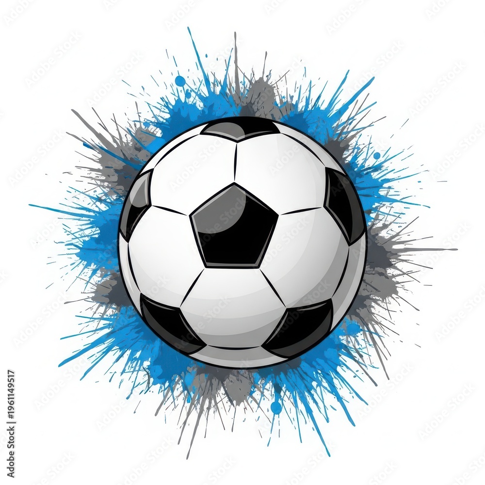 Fototapeta premium Soccer ball with dynamic blue and white explosion effect