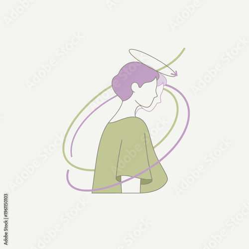 Minimalist illustration of a person with a halo and abstract lines.