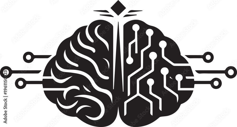Fototapeta premium Premium Black Vector AI Brain Logo – Futuristic Artificial Intelligence Technology Design