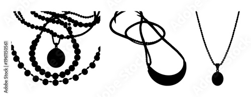 Necklace with pendant silhouette set with simple line art design featuring line art, illustrations, graphic resources with vector and design elements