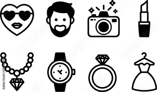 Collection of popular lifestyle and fashion icons representing beauty and personal style