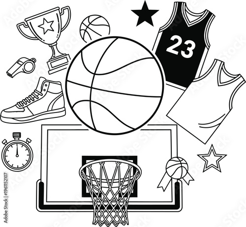 Basketball sports illustration with accessories