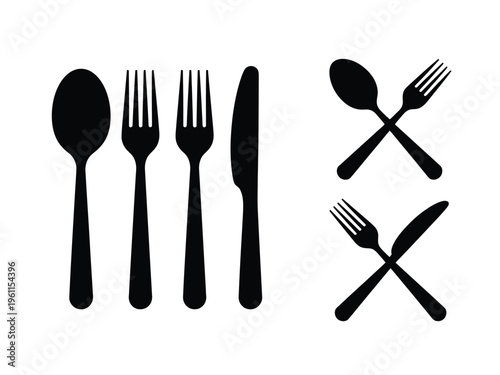 Black silhouettes of various cutlery items on white background