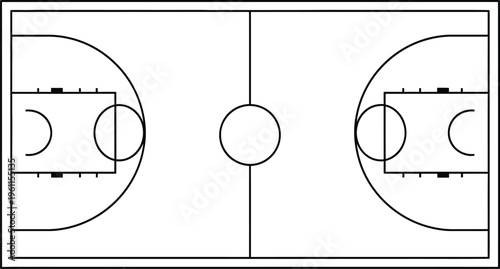 A diagram of a basketball court with markings and boundaries
