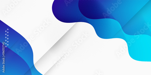 Abstract Liquid Fluid Background with Modern Blue Gradient and Halftone Geometric Elements. Suit for banner, web, brochure, pamflet and presentation