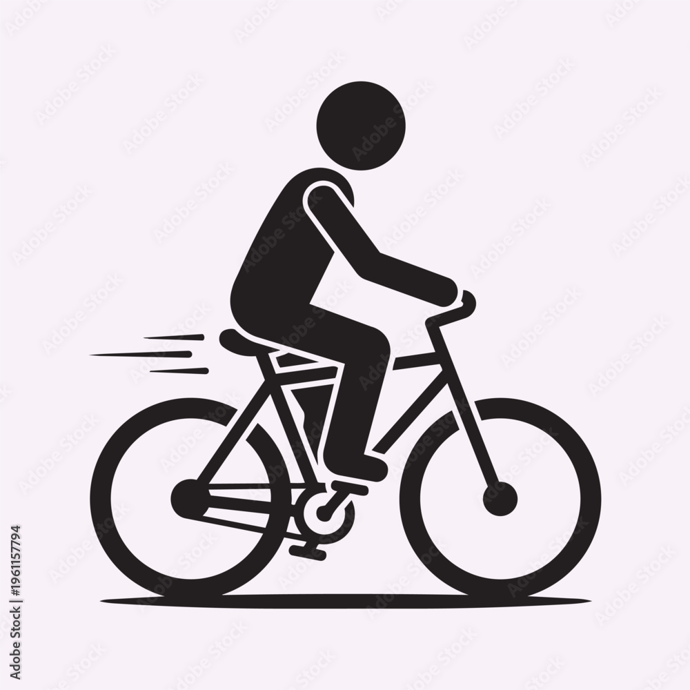 Obraz premium Stick Figure Riding Bicycle Upright Relaxed Cycling Outdoor Activity Concept Minimal Black Vector Silhouette Illustration