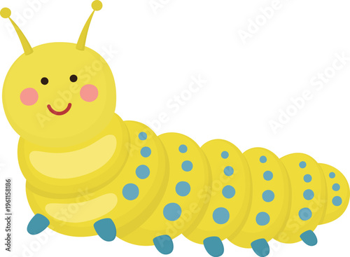 Cute light‑green caterpillar with smiling face. Funny insect isolated on white background.