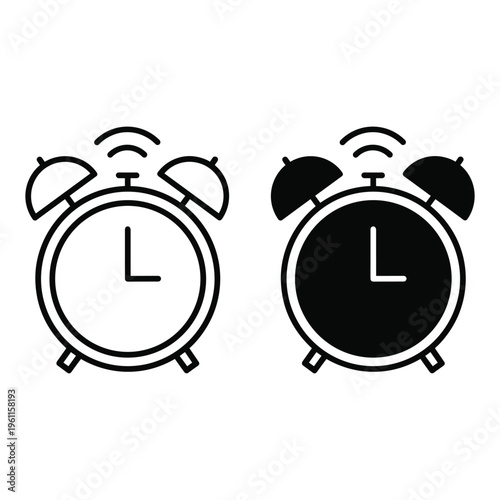Alarm clock with ringing bells, outline and silhouette icon