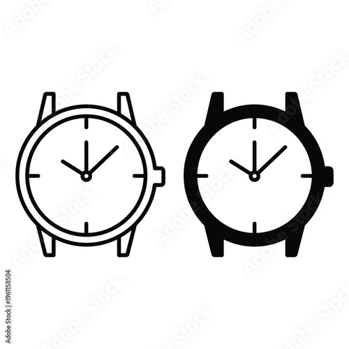 Wrist watch icons, outline and silhouette, classic analog time piece