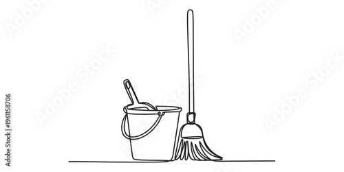line drawing of a mop and bucket
