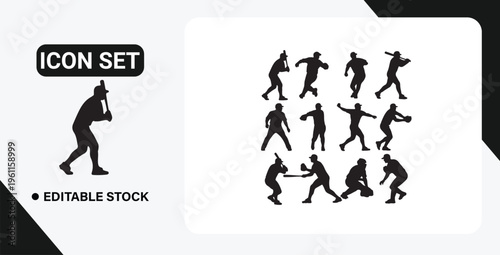 Editable stock icon set featuring various action and sports silhouettes Web