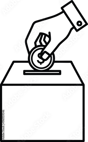 Hand putting coin in ballot box.