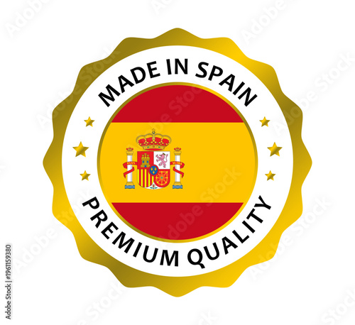 Made in Spain Gold Premium Quality Badge Seal Luxury Label Vector