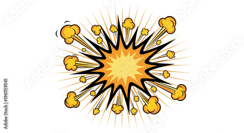 Cartoon explosion burst with yellow and orange colors in comic book style for graphic design